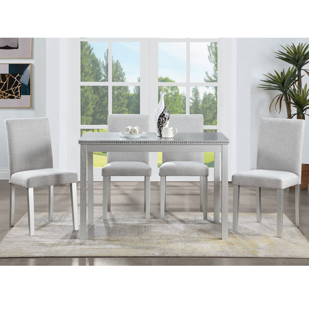 5 Piece Wooden Dining Table Set, Kitchen Table Set with a Rectangular Table and 4 Upholstered Chairs, Wooden Dining Room Table with Crystal Decoration and Chairs Set, Silver grey - Grand Goldman Shop