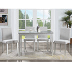 5 Piece Wooden Dining Table Set, Kitchen Table Set with a Rectangular Table and 4 Upholstered Chairs, Wooden Dining Room Table with Crystal Decoration and Chairs Set, Silver grey - Grand Goldman Shop