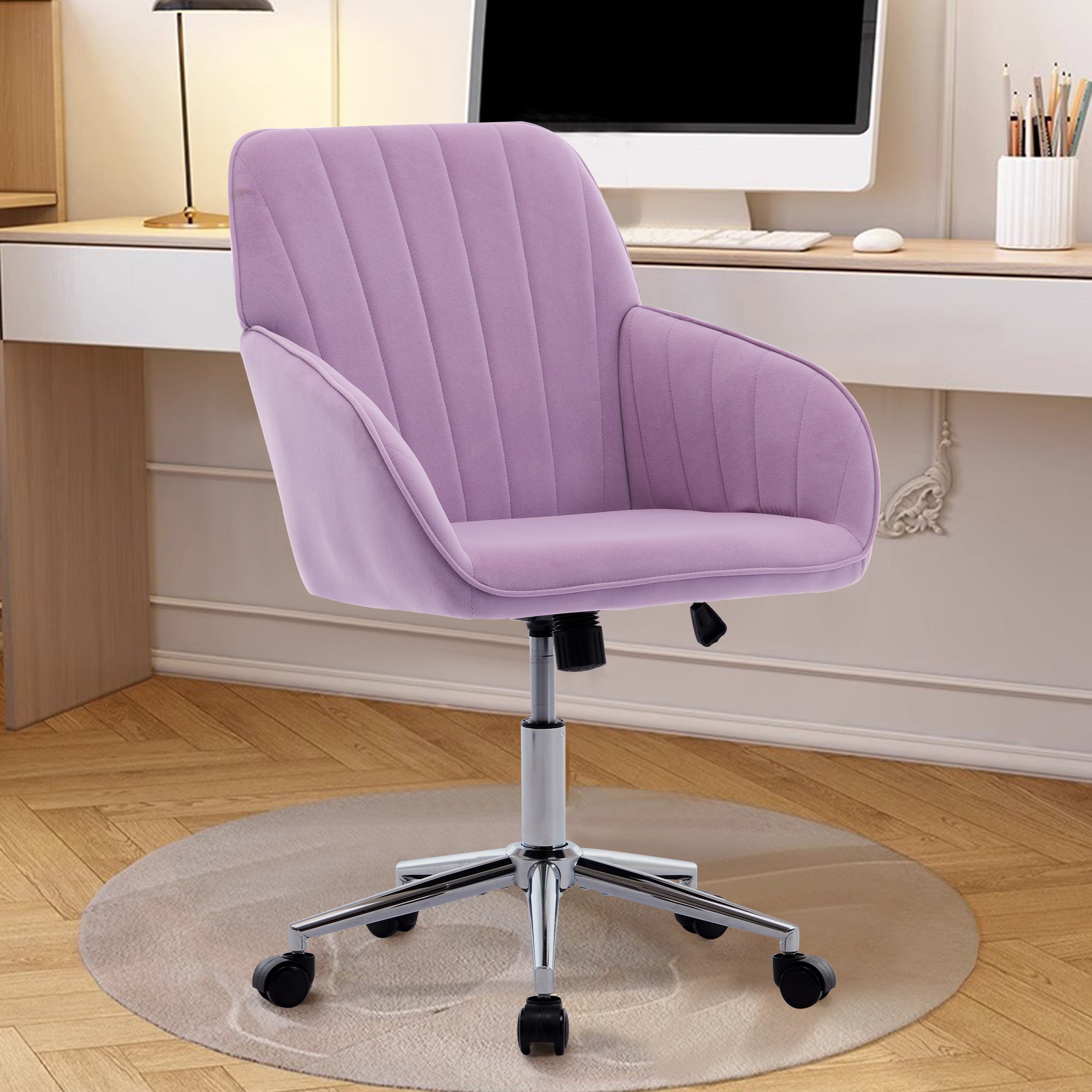 TY Ergonomic Swivel Office Chair, Comfortable Backrest Seat, Lilac Velvet, Adjustable for Home and Bedroom - Grand Goldman