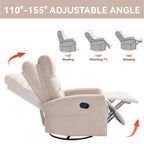 Manual Recliner Chair with Rocker and Swivel in Fabric for Living Room, Beige - Grand Goldman Shop