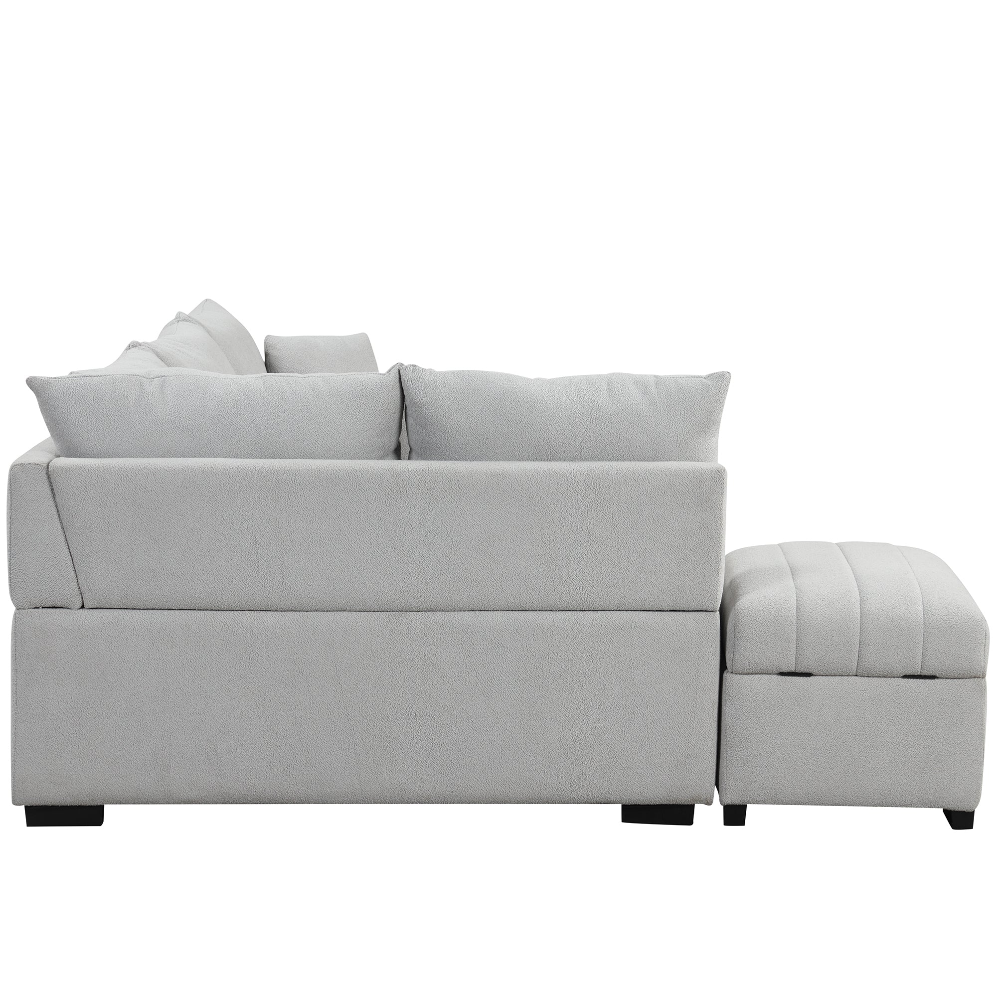 Modern L-shaped Sectional Pull Out Sofa Bed with USB Ports & Storage Ottoman, Gray Jacquard Fabric, 82.6' - Grand Goldman Shop