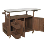 54.33' Farmhouse Rolling Outdoor Kitchen Cart, Solid Wood Frame with Stainless Steel Top, Spice Rack, Towel Rack, Lockable Wheels & Multi-Functional Storage for Patio, Backyard BBQ & Kitchen - Grand Goldman Shop