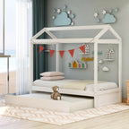 House Bed with Trundle in White, Pine Wood and MDF, Twin Size, Pre-Drilled Holes for Easy Assembly - Grand Goldman Shop