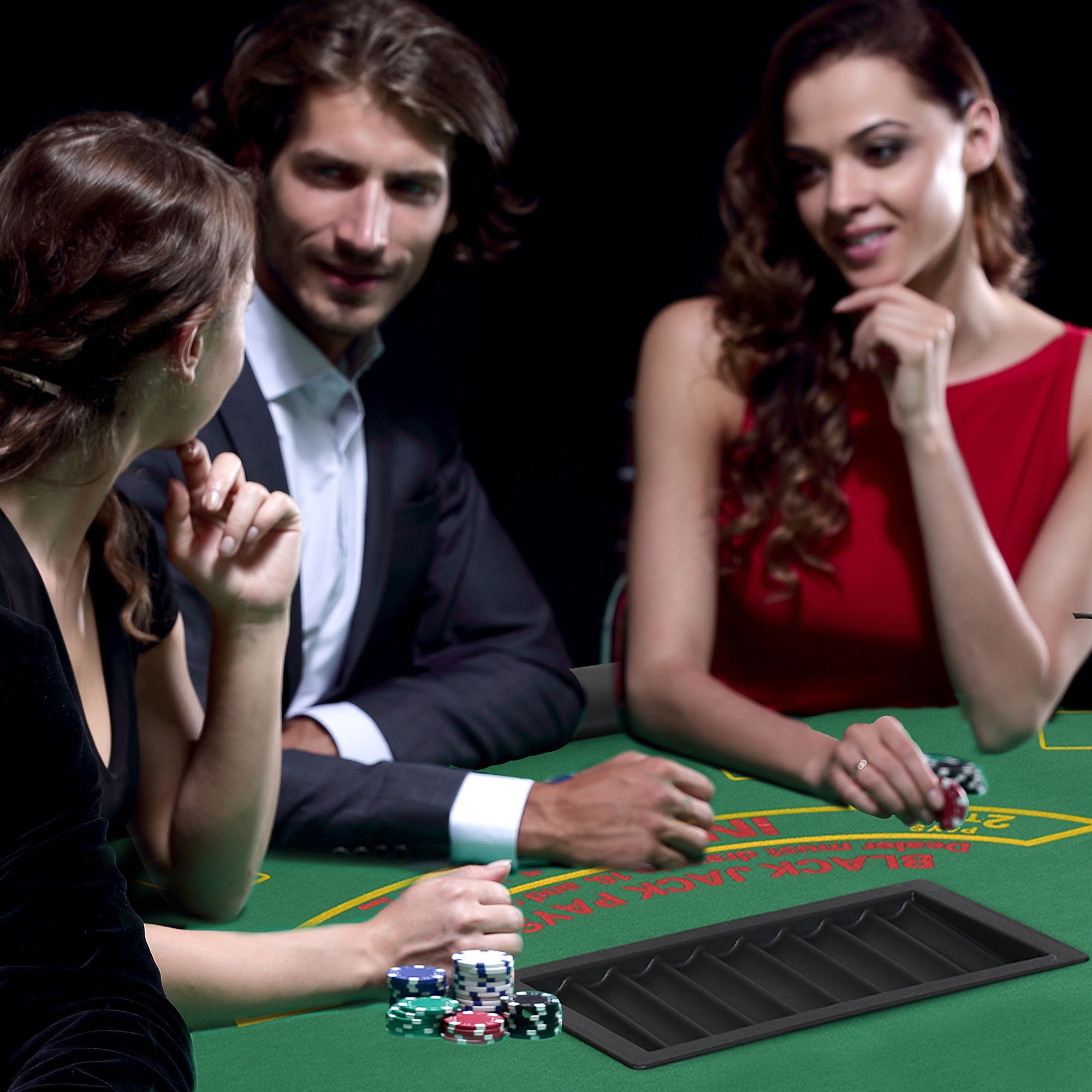 Soozier Poker Table Foldable, 72' Blackjack Table for 7 Players with Chip & Cup Holder, Green Felt | Premium Home Decor - Gra