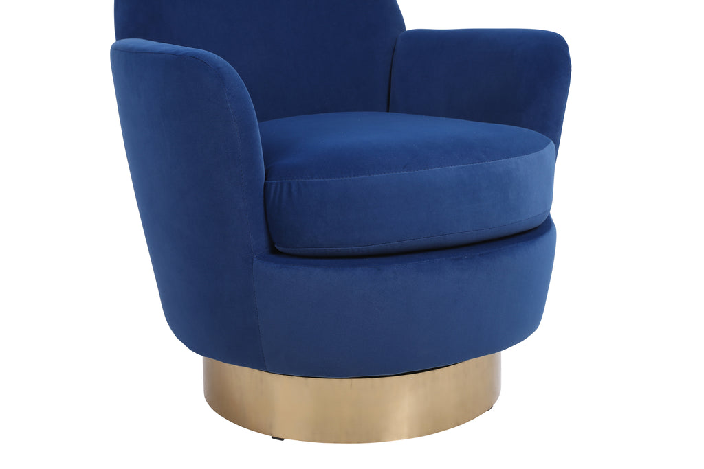 Velvet Swivel Barrel Chair, Swivel Accent Chairs Armchair for Living Room, Reading Chairs for Bedroom Comfy, Round Barrel Chairs with Gold Stainless Steel Base (Navy) - Grand Goldman Shop