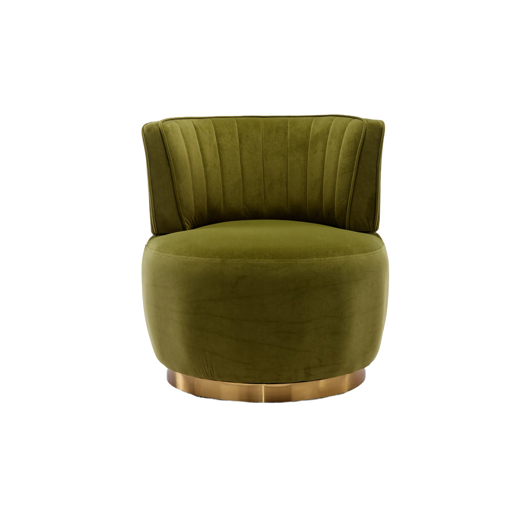 Swivel Barrel Chair, Round Armchairs with Wide Upholstered, Fluffy Velvet Fabric, Olive, 25.20'' x 25.59'' x 26.38'' - Grand Goldman Shop