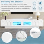 ON-TREND TV Stand with Fluted tempered Glass Doors for TVs Up to 95'', Functional Media Console with Arched Cabinet Doors, Entertainment Center with APP-Controlled LED Light for Living Room, White - Grand Goldman Shop