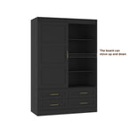 Tall Bedroom Armoire Wardrobe Closet Clothing Storage Cabinet with Hanging Rod Barn Door Drawers Open Shelves - Grand Goldman Shop