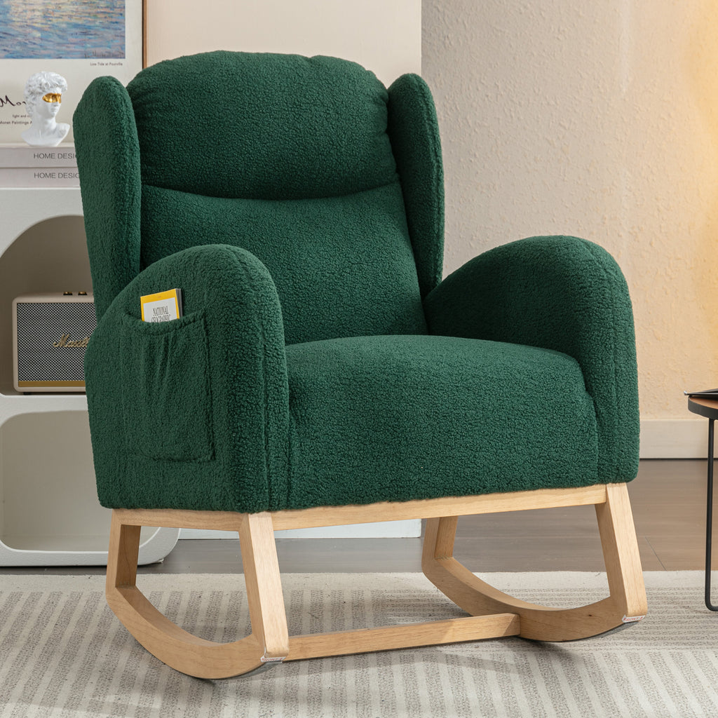049-Teddy Fabric Rocking Chair With Packet Wood Legs,Green - Grand Goldman Shop