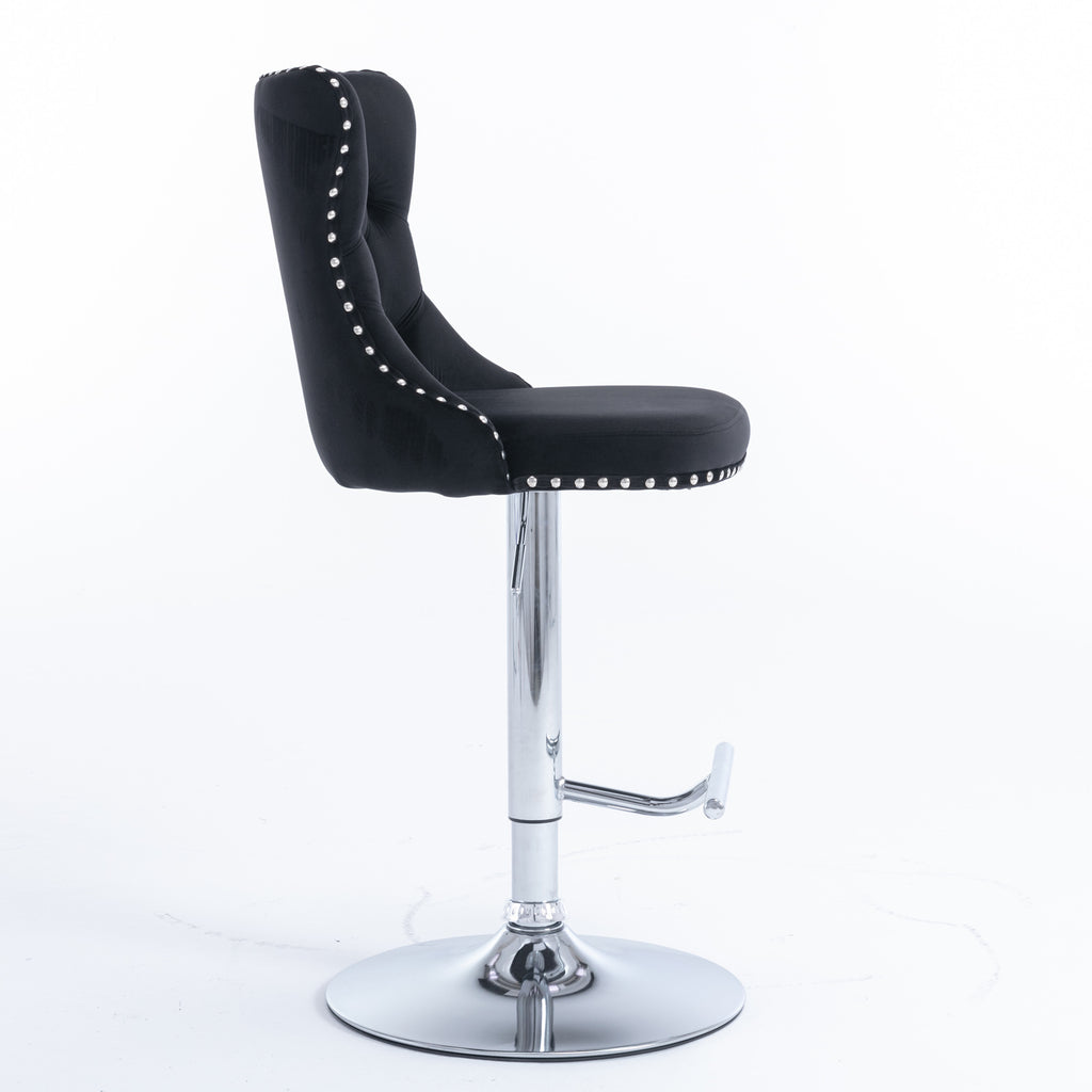 A&A Furniture Modern Swivel Velvet Barstools with Adjustable Height and Chrome Base, Black, Set of 2 - Grand Goldman Shop