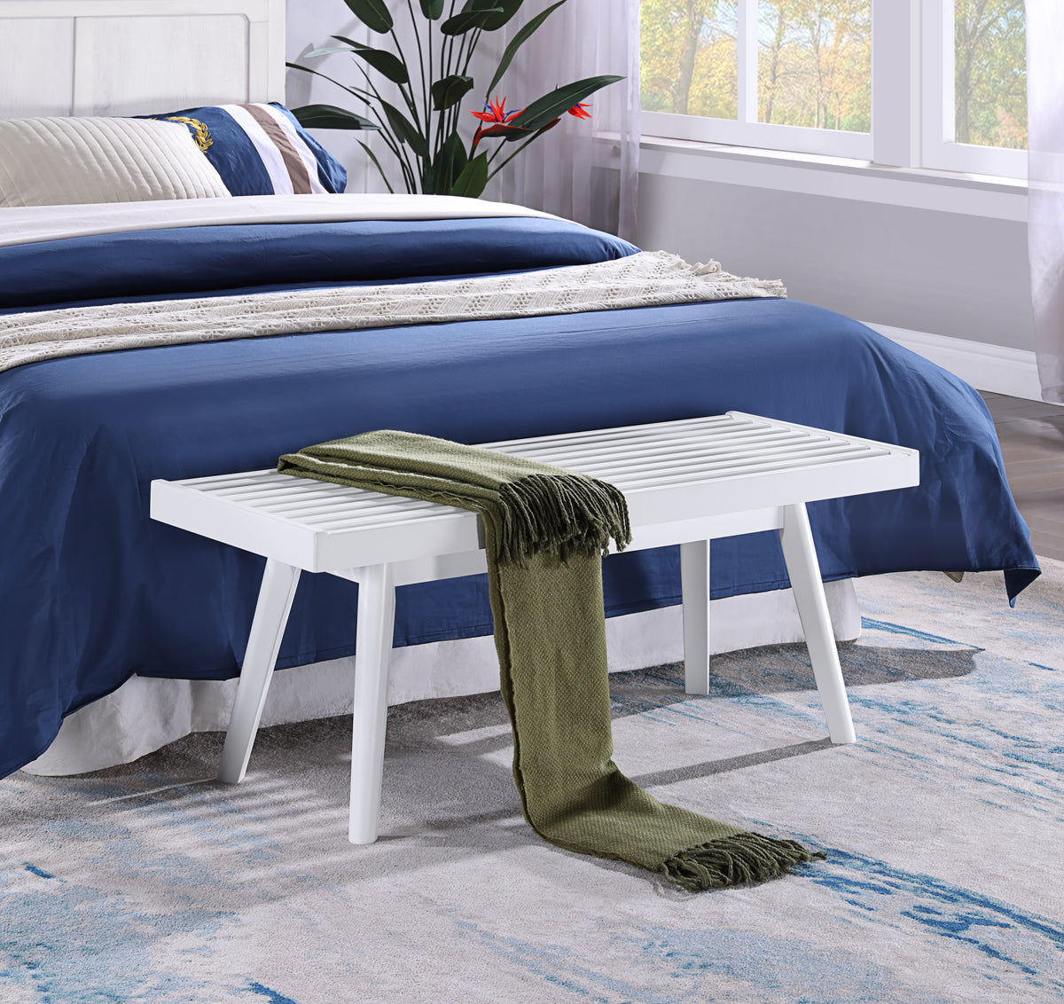 Larwich Solid Wood Slatted Bench, 41.30-Inch Long, White - Grand Goldman Shop