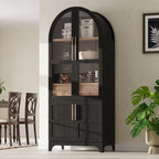 K&K 71' Tall Arched Kitchen Pantry Cabinet with Door Shelves, Farmhouse Kitchen Storage Cabinet with Open & Adjustable Shelves, Hidden Drawer & Glass Door, Cupboard for Kitchen, Dining Room, Black - Grand Goldman Shop