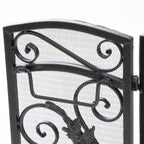 Mariella Traditional Floral Iron Fireplace Screen with Ornate Design in Black Brushed Silver Finish - Grand Goldman Shop