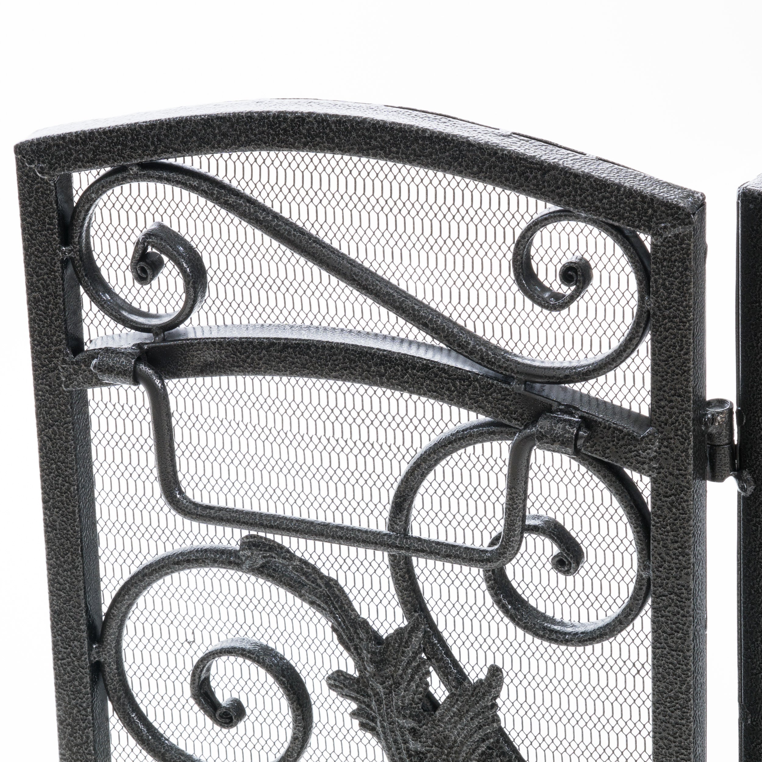 Mariella Traditional Floral Iron Fireplace Screen with Ornate Design in Black Brushed Silver Finish - Grand Goldman Shop