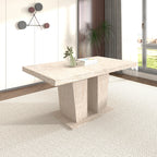 Rectangular extendable dining table, suitable for 6-10 people, with veined travertine pattern, dimensions 160-200 cm, simple and elegant. - Grand Goldman Shop