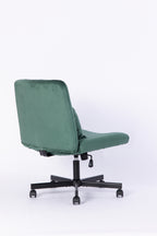 Green Velvet Criss Cross Armless Office Chair with Wheels - Comfortable & Stylish for Home Office, Meditation, and Makeup Use