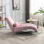 Velvet Chaise Lounge Indoor, Button-Tufted Upholstered Chaise Lounge Chair with Pillow in Pink Velvet, Comfortable Seating for Bedroom Living Room Office - Grand Goldman Shop