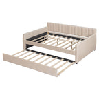 Full Size Upholstered daybed with Trundle and Wood Slat Support, Beige(Old SKU:LP000121AAA) - Grand Goldman Shop