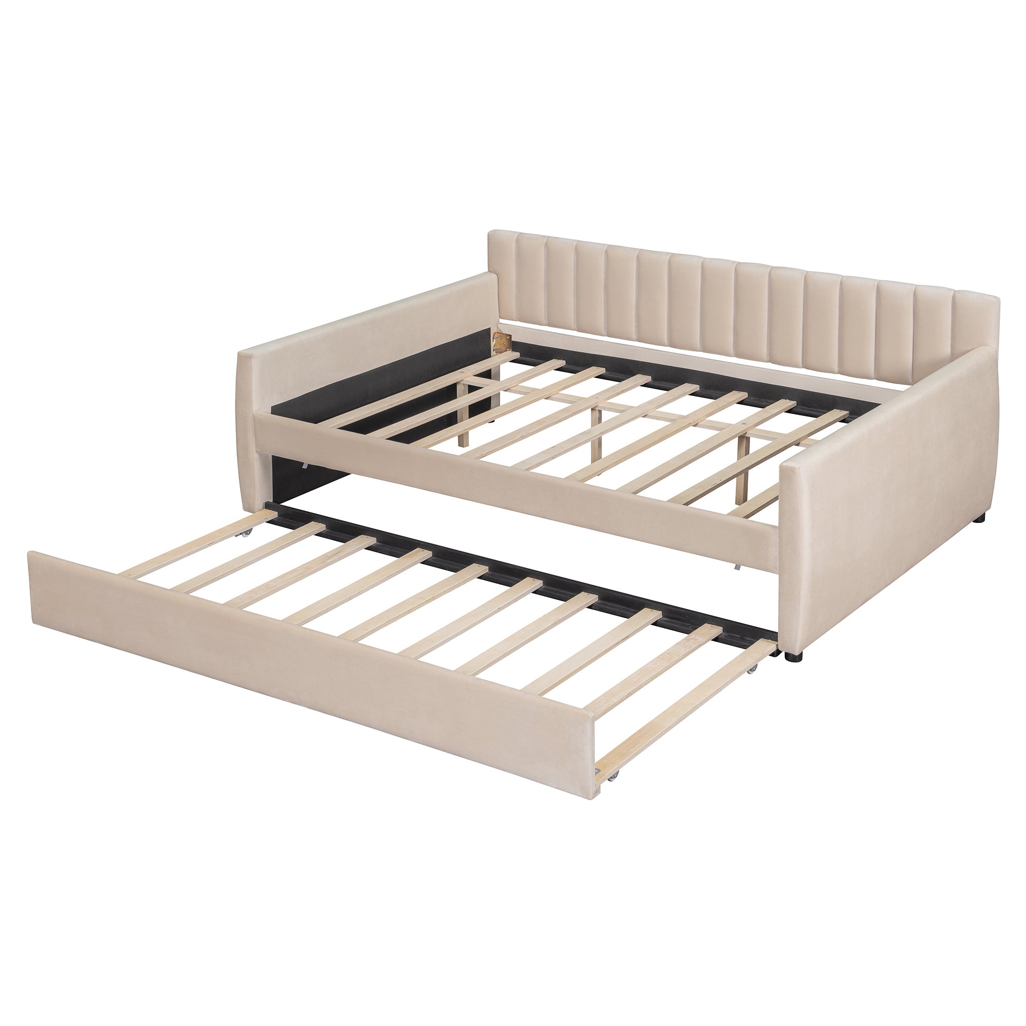Full Size Upholstered daybed with Trundle and Wood Slat Support, Beige(Old SKU:LP000121AAA) - Grand Goldman Shop