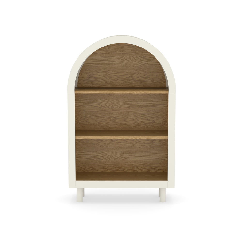 Arched Small Bookcase,Arched Storage Cabinet,Wooden Modern Arched Top Bookshelf with 3 Shelves,White with Woodgrain Shelves, 3-Tier Storage Shelf for Living Room, Bedroom, Entryway - Grand Goldman Shop