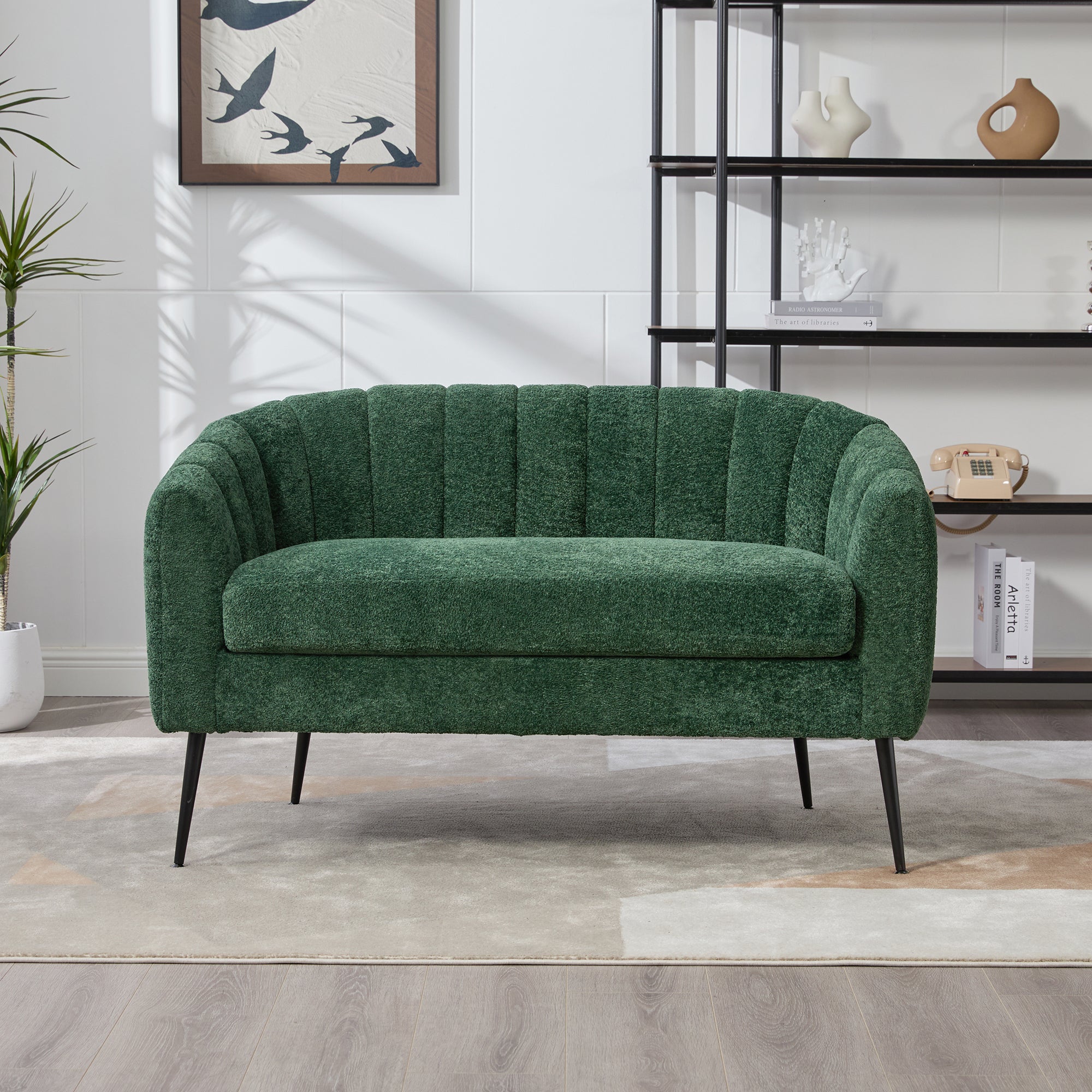 Modern Glam Green Chenille Mini Loveseat Accent Couch with Metal Legs, 50.2'' Wide Channel Tufted 2-Seater Sofa for Small Spaces - Grand Goldman Shop