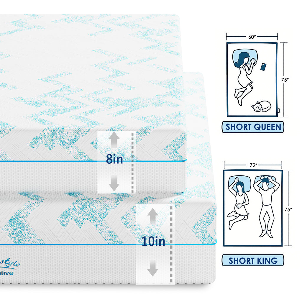 10-inch RV Latex Memory Foam Mattress, short queen size, large format, free of glass fibers, medium hardness texture, breathable memory foam. - Grand Goldman Shop