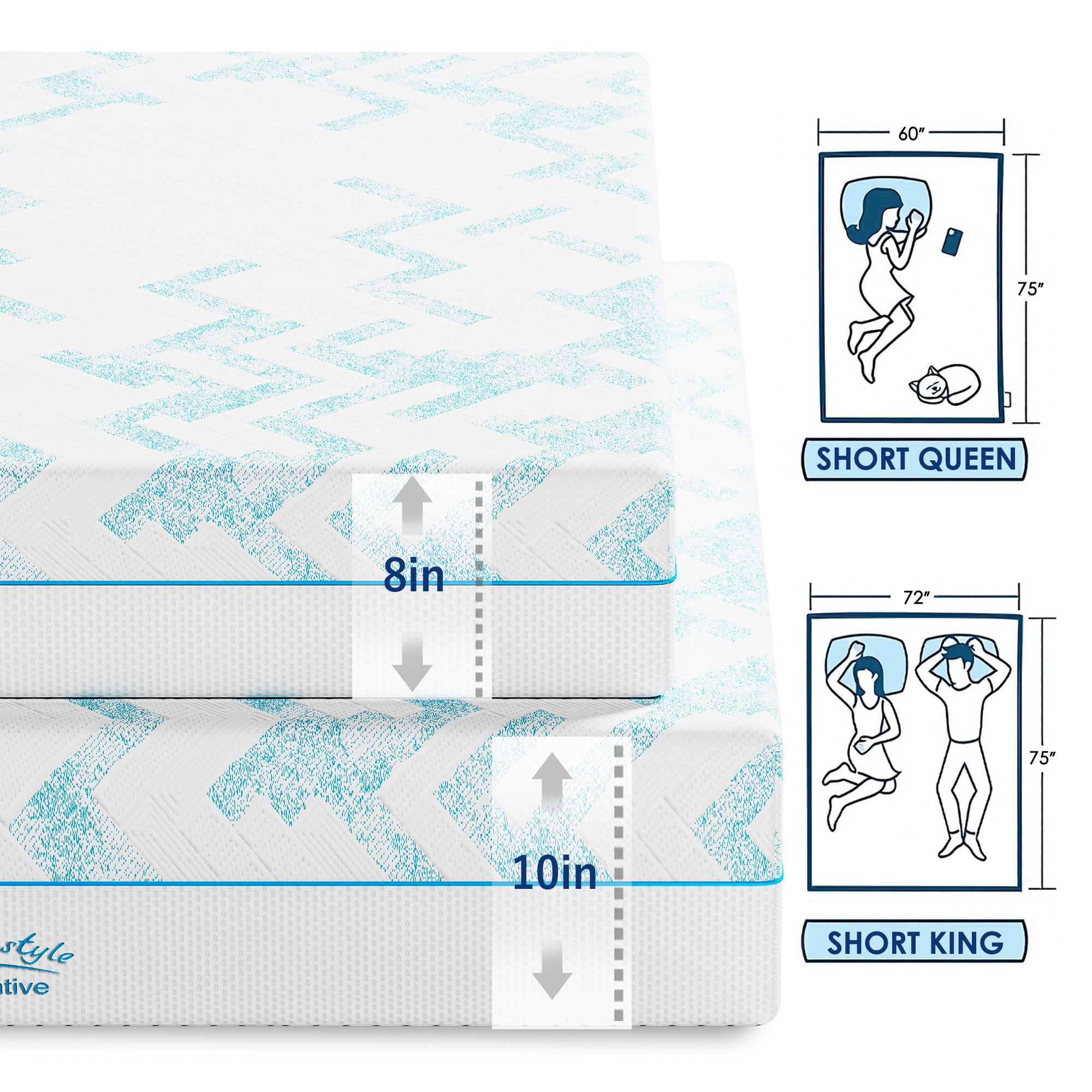 10-inch RV Latex Memory Foam Mattress, short queen size, large format, free of glass fibers, medium hardness texture, breathable memory foam. - Grand Goldman Shop