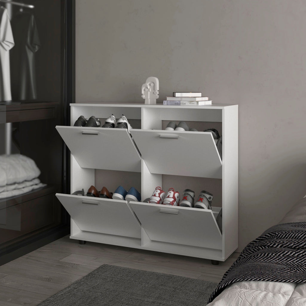 FM FURNITURE Nutrioso Tilt-Out Shoe Storage Cabinet with Multiple Compartments and Modern Desig, White - Grand Goldman Shop