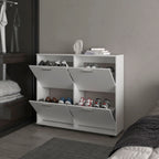 FM FURNITURE Nutrioso Tilt-Out Shoe Storage Cabinet with Multiple Compartments and Modern Desig, White - Grand Goldman Shop
