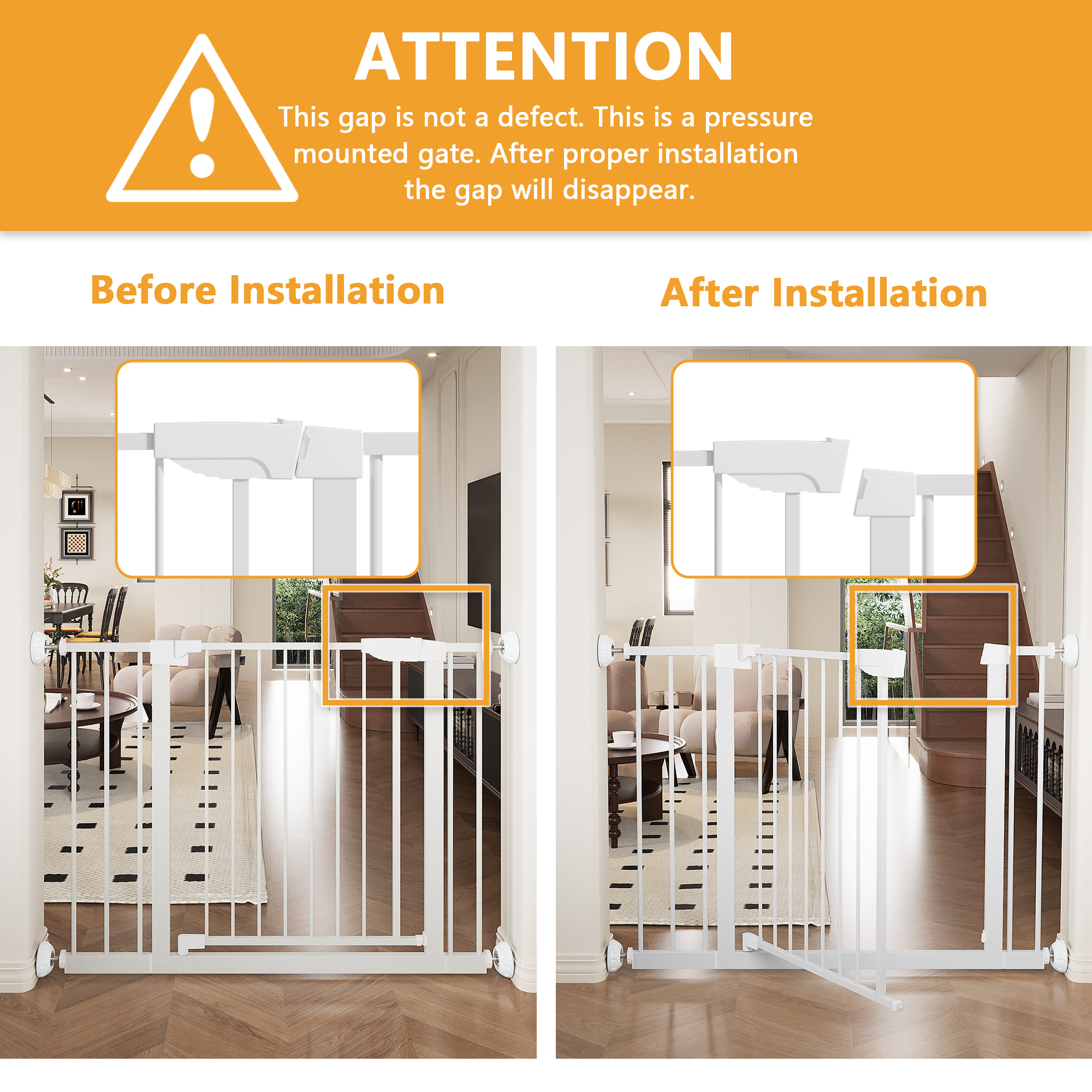 29.5-45.3' Wide Baby Gate with wall protector for Stairs, Dog Gate Indoor for Doorways, No Drilling Pressure Mounted Pet Gate