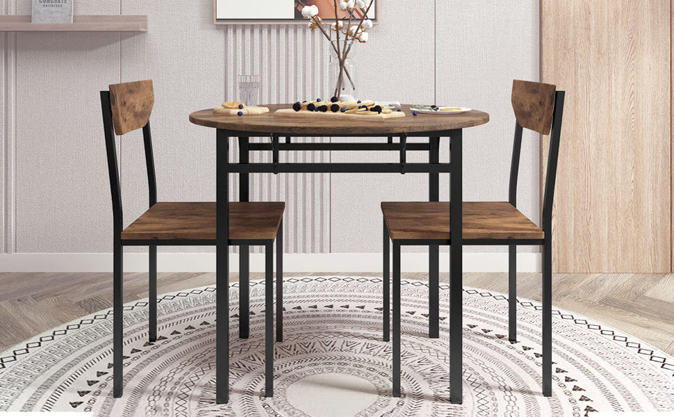 TOPMAX Modern 3-Piece Round Dining Table Set with Drop Leaf and 2 Chairs for Small Places,Black Frame+Rustic Brown Finish - Grand Goldman Shop