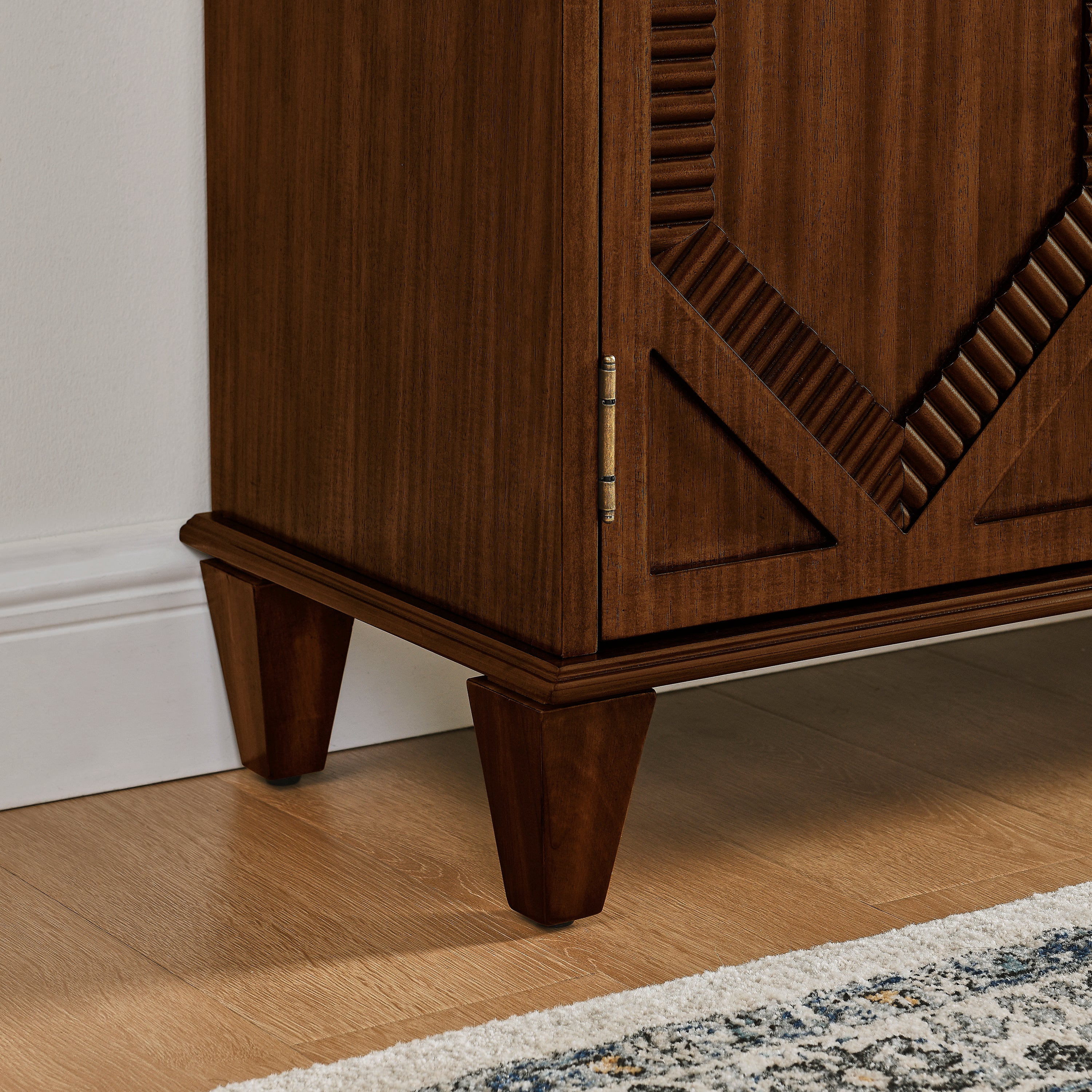 65.2' Mid Century Modern Sideboard Buffet Cabinet with Storage, Symmetrical Geometric Accent Coffee Bar Wine Bar Storage Cabinet, Large Console Table for Living Room/Entryway/Kitchen, Walnut - Grand Goldman Shop