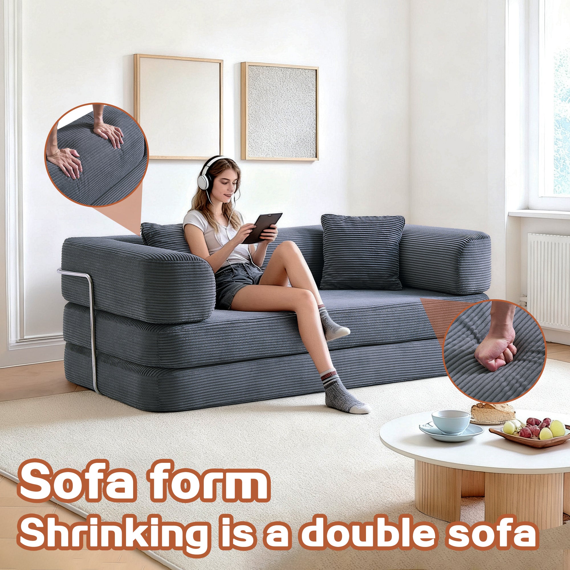 Floor Couch,Compressed Sofa,Convertible Floor Sofa Bed with Convertible Blanket Pillow,Enhanced frame stability,Comfy Couch Lounge Sleeper Bed,for Living Room Bedroom - Grand Goldman Shop