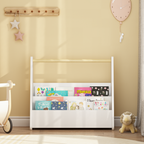 Kids Bookshelf with Wooden Handle, 2-Tier Front-Facing Toddler Bookcase, Portable Children's Book Storage Organizer for Bedro