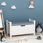 Kids Toy Box Chest White Storage Cabinet with Cushion Seat Bench Flip-Top Lid Safety Hinge for Nursery Playroom - Grand Goldm