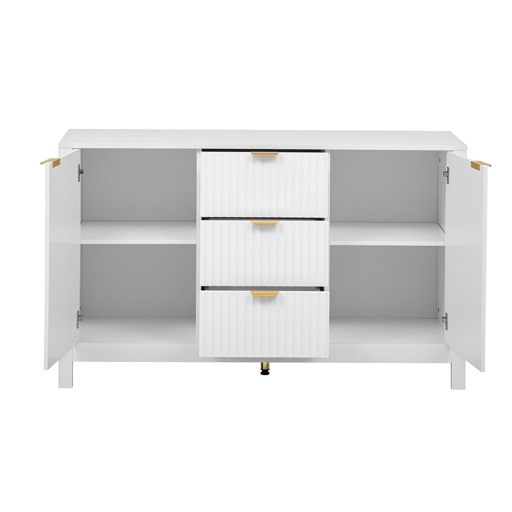U_STYLE Sideboard with Wave Design - 3 Adjustable Shelves, 3 Drawers & Soft-Close Doors, Storage Console Table with Metal Handles, Suitable for Study, Hallway and Living Room, 3 Colors - Grand Goldman Shop