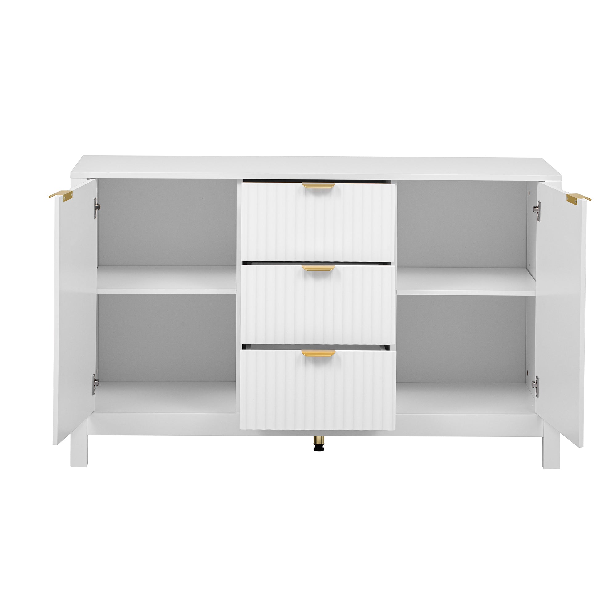 U_STYLE Sideboard with Wave Design - 3 Adjustable Shelves, 3 Drawers & Soft-Close Doors, Storage Console Table with Metal Handles, Suitable for Study, Hallway and Living Room, 3 Colors - Grand Goldman Shop