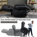 Power Lift Recliner Chair Heat Massage Dual Motor Infinite Position Up to 350 LBS, Genuine Leather, Heavy Duty Motion Mechanism with USB Ports, Black - Grand Goldman Shop