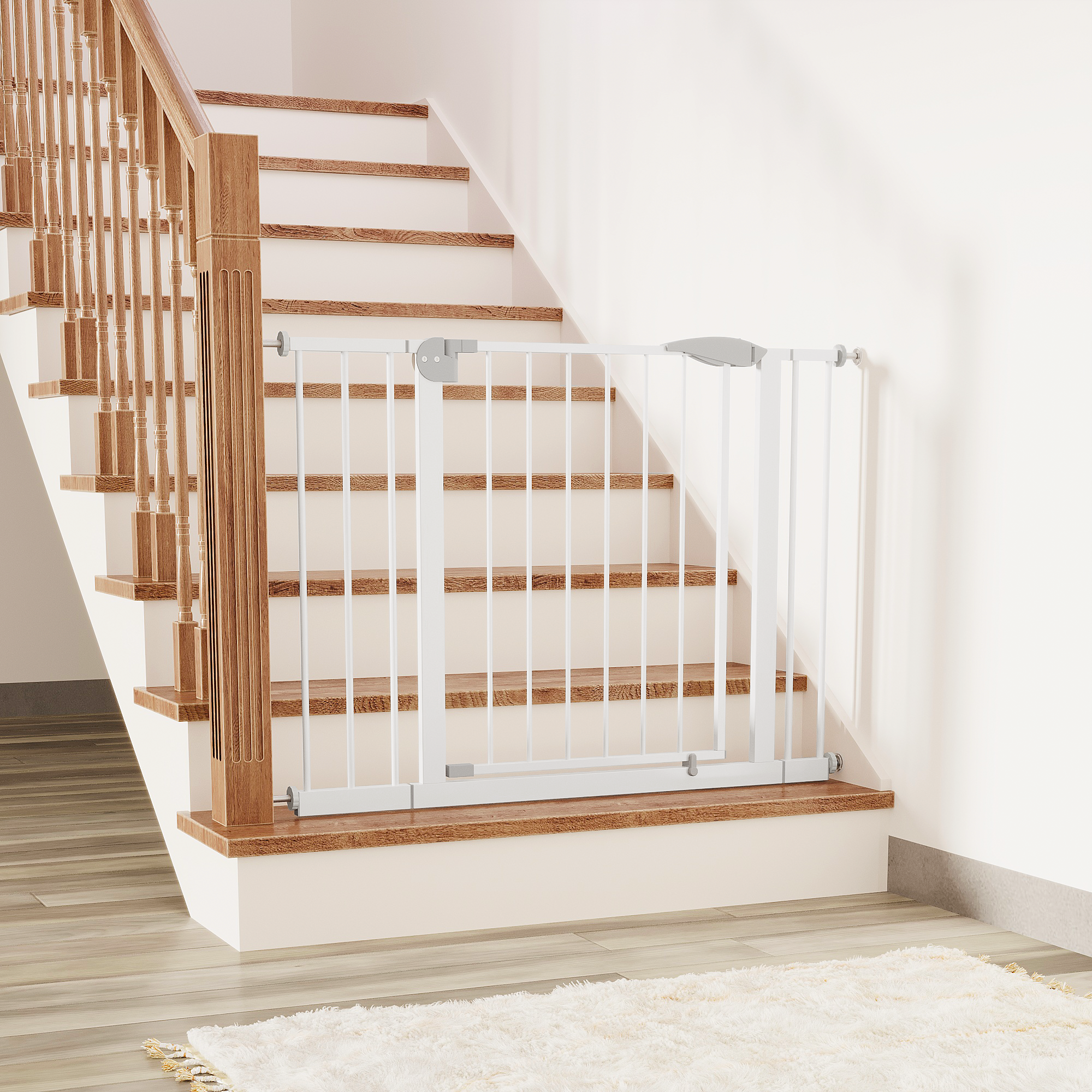 2 Pack 29.5-44.1' Wide Baby Gate for Stairs, Dog Gate Indoor for Doorways, No Drilling Pressure Mounted Pet Gates for Kids, E