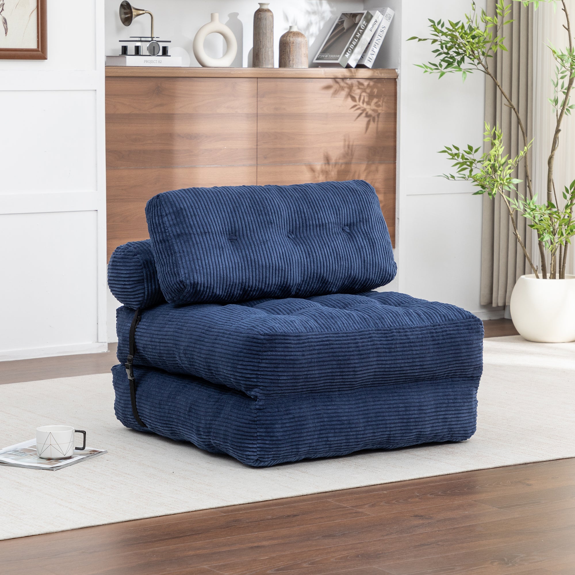 Folding Sofa Bed, Convertible Sleeper Chair with Pillow Foldable Mattress with Back Support, Portable Fold Out Chair Bed Comfy Floor Sofa Lounge for Living Room Bedroom, Dark Blue, Single - Grand Goldman Shop
