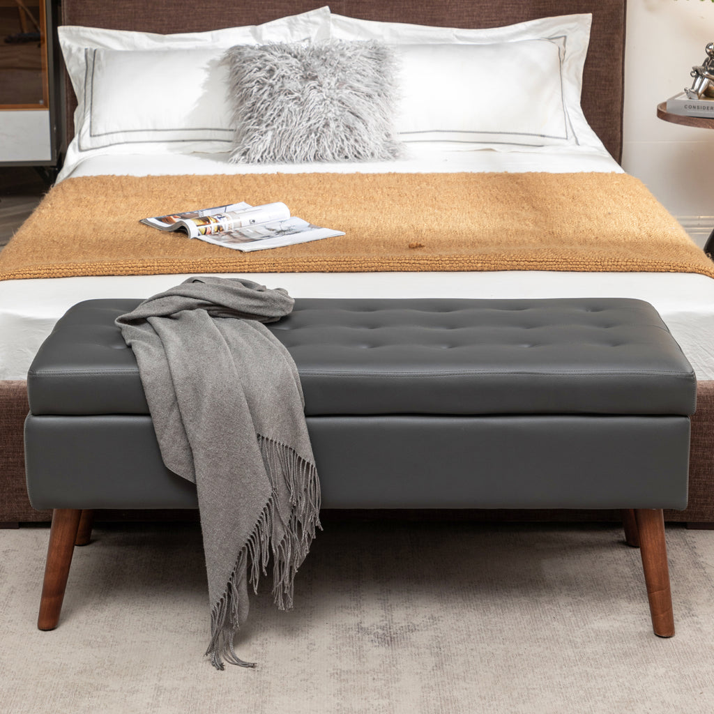 Storage Bench with Storage Bench for Bedroom End of Bed Bench Foot of Bed Bench Entryway Bench Storage Ottoman Bench 43.3' W x 17.7' Dark Grey Leather Bench - Grand Goldman Shop