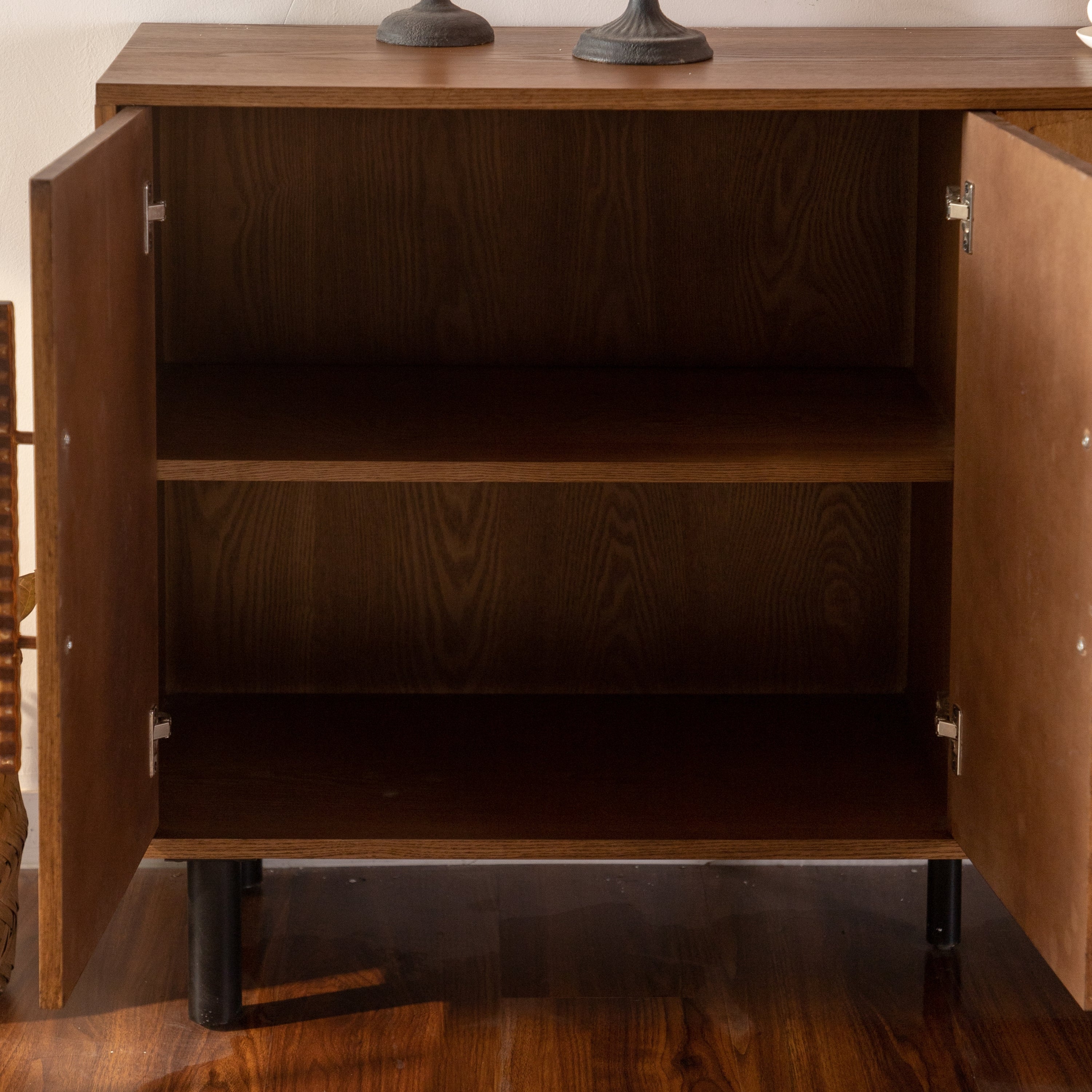 59.84' Gold-Toned 4-Door Sideboard Buffet Cabinet - Solid Wood & MDF Arched Door Storage Console Table for Dining Room/Living Room - Grand Goldman Shop