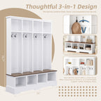 Farmhouse Hall Tree with 8 Hooks, Practical Entryway Bench with Open Compartments, 76.7'H Modern 3-in-1 Wooden Style Coat and Shoe Rack for Mudroom, Living Room, White (OLD SKU: N721P292601K) - Grand Goldman Shop