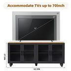 Farmhouse TV Stand with Solid Wood Gourd-Shaped Legs for TVs Up to 70', Entertainment Center with Bookshelves & Tempered Glass Doors, Media Console with Adjustable Shelves, Living Room, Black - Grand Goldman Shop