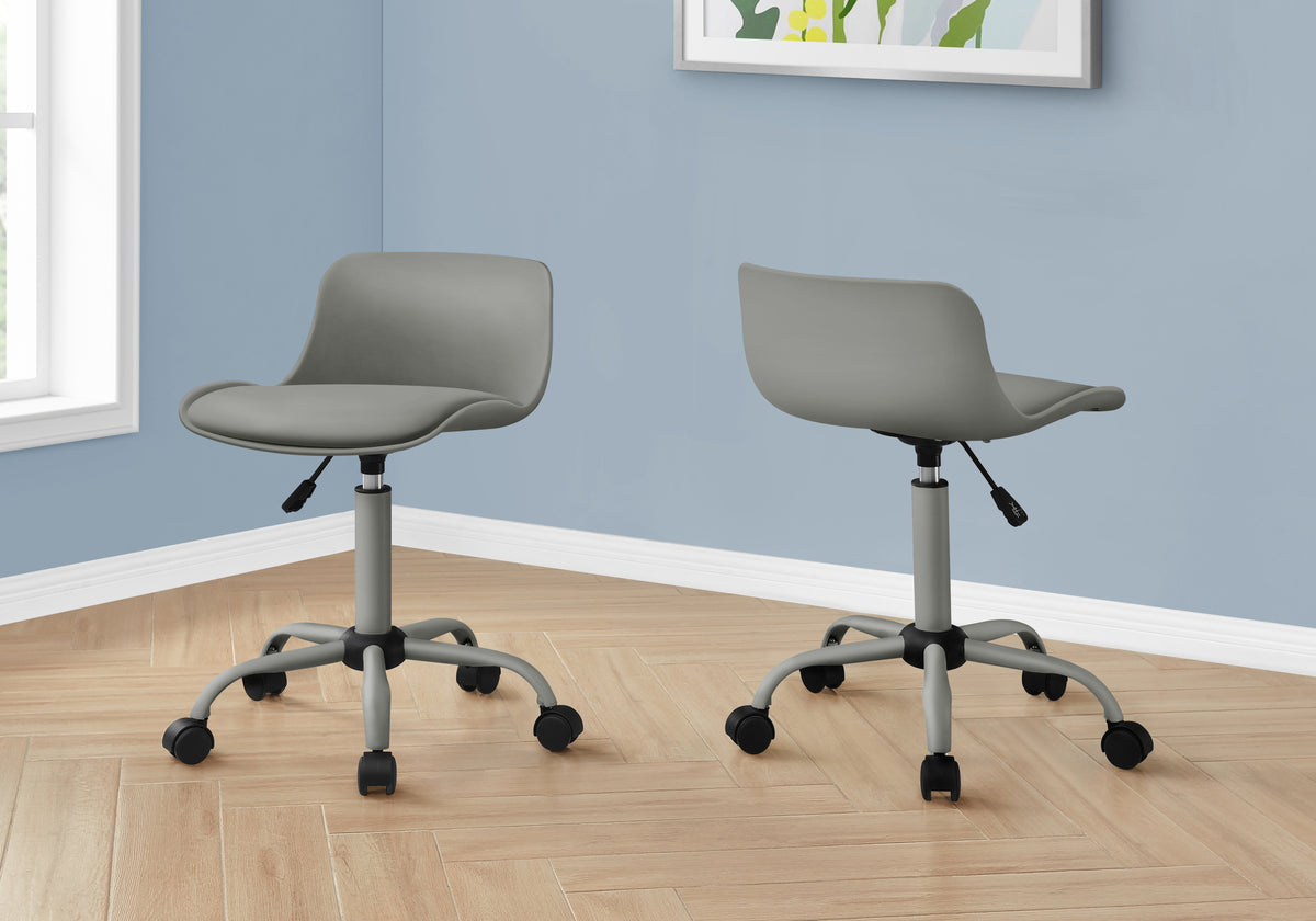 Office Chair, Adjustable Height, Swivel, Ergonomic, Computer Desk, Work, Juvenile, Grey Leather Look, Grey Metal, Contemporar