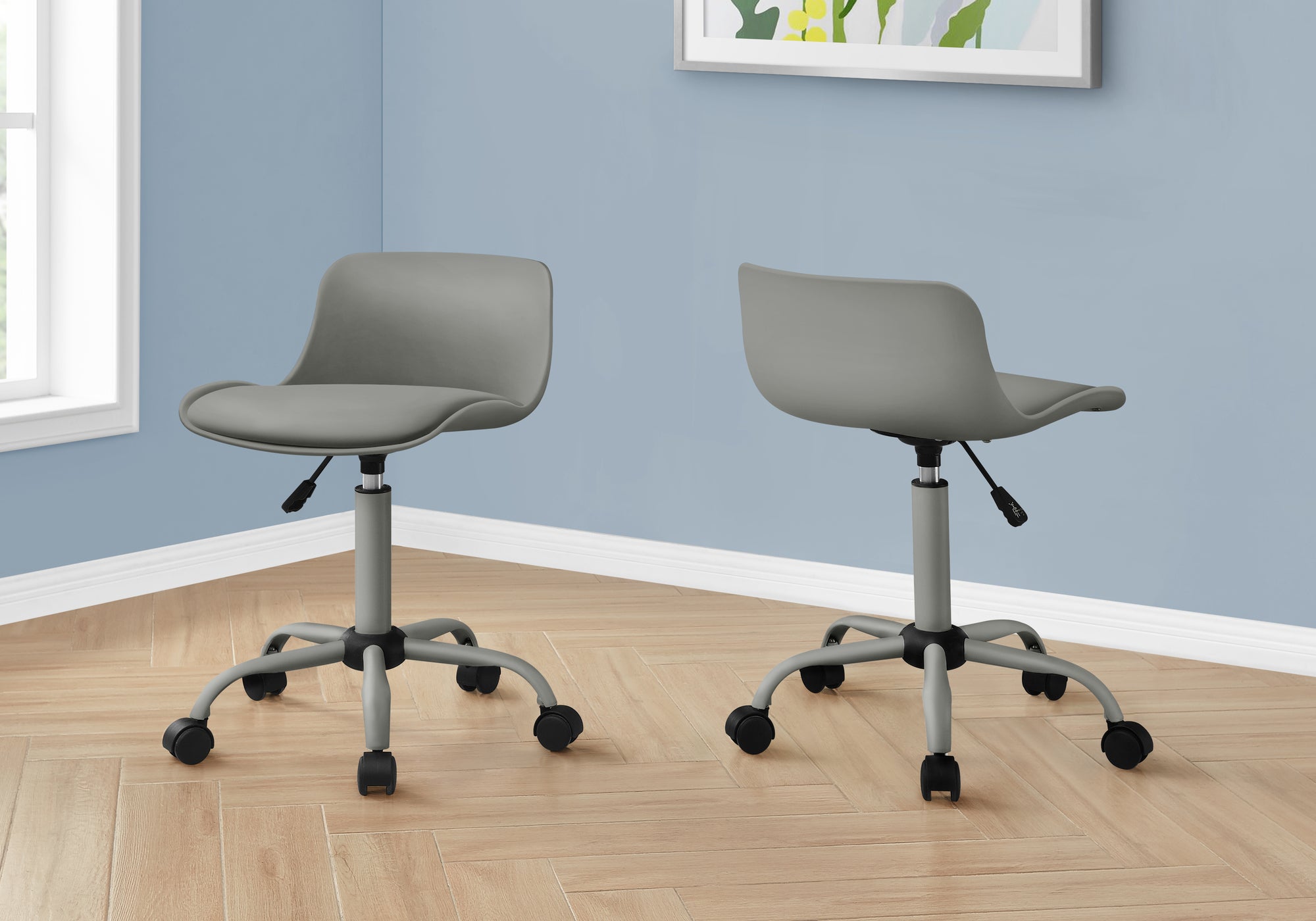 Office Chair, Adjustable Height, Swivel, Ergonomic, Computer Desk, Work, Juvenile, Grey Leather Look, Grey Metal, Contemporar