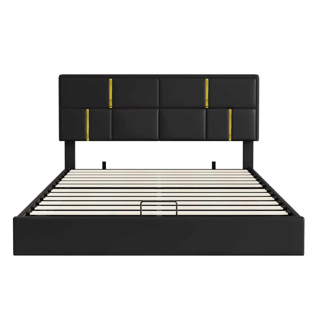 2-Pieces Bedroom Sets,Queen Size Upholstered Platform Bed with Hydraulic Storage System,Storage Ottoman with Metal Legs,Black(Old SKU:N733S207778B) - Grand Goldman Shop