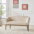 Corduroy Recessed Arm Loveseat(Beige+Walnut-65780) - Grand Goldman Shop