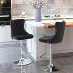 A&A Furniture Modern Swivel Velvet Barstools with Adjustable Height and Chrome Base, Black, Set of 2 - Grand Goldman Shop