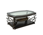 Cocktail Table, Glass table top, MDF W/marble paper middle shelf, powder coat finish metal legs. (52'Lx32'Wx20.3'H) - Grand Goldman Shop
